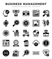 Collection of Business Management 25 Lineal Filled Icons Pack.