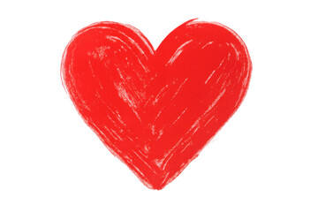 Red hand-drawn heart expressing deep emotional connection, representing love and passion, floating against transparent background for seamless design integration