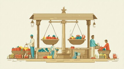 Obraz premium Fruit stand with weighing scales