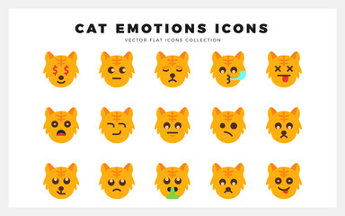Obraz premium 15 Cat Emotions Flat icon pack. vector illustration.