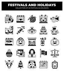 Collection of 25 Festivals and Holidays. Icon Set