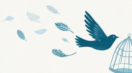 A bird in flight, leaving a cage