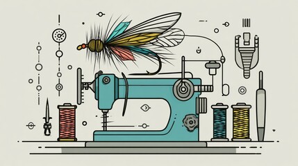 Fly fishing tools, sewing machine