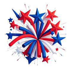 Obraz premium Exploding red and blue fireworks with stars on black background. Festival, fun,sparkler, celebration