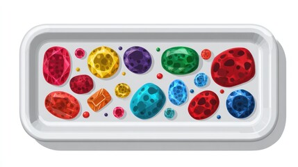 Colorful gems arranged on a tray