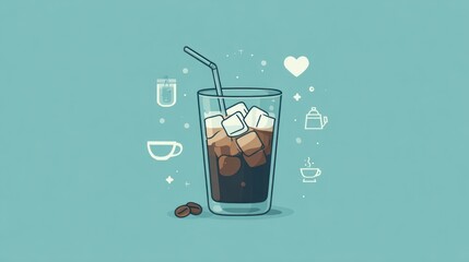 Iced coffee in a glass with ice cubes
