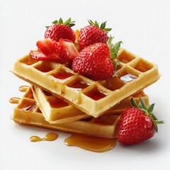 Stack of Waffles with Strawberries and Syrup