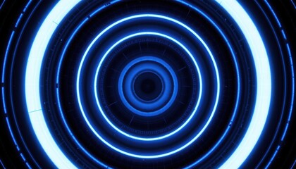Abstract futuristic blue circular pattern with glowing rings forming a hypnotic tunnel effect, perfect for modern technology backgrounds and designs
