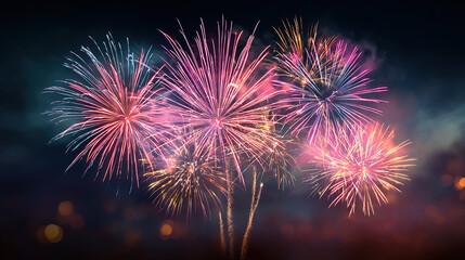 Colorful fireworks burst in the night sky, creating abstract light trails&mdash;a celebration of vibrant energy and fleeting beauty.