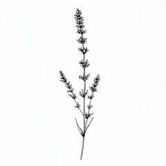 black and white lavender flower drawing. simple floral plant sketch isolated for logo or print