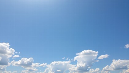 Bright Blue Sky with White Fluffy Clouds on a Sunny Day, Perfect for Nature and Weather Themes, Breathtaking Atmosphere Captured in Daylight