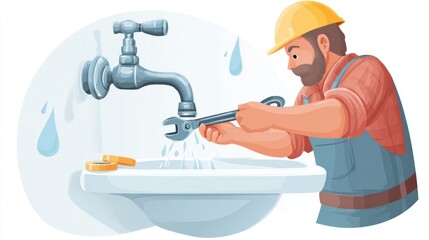 Plumber fixing a leaky faucet