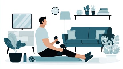 Man working out at home