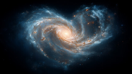 Blue Spiral Galaxy in Dark Space. Helix nebula, Cosmic swirl and a background filled with distant stars.
