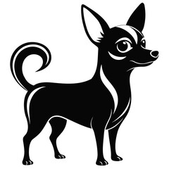 Standing Chihuahua Silhouette Vector with Big Ears and Tail