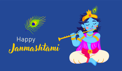Festive Janmashtami banner with Krishna elements