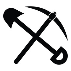 Crossed pickaxe and shovel icon. Simple pickax and excavation, digging silhouette symbol website graphic design. Pickaxe icons web site on white background. Vector image.