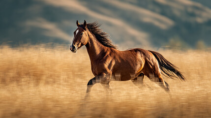 Majestic horse galloping through a field, embodying freedom and wild spirit