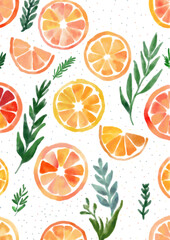 Citrus Fruits Watercolor Pattern Handdrawn