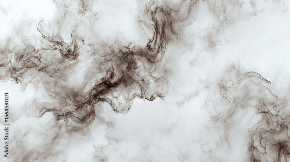 Poster abstract background with swirling dark gray smoke or ink in a white fluid creating a cloudy effect