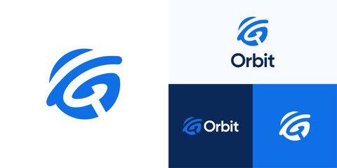 Modern letter G integrated with orbit or planet, Logo icon design vector illustration, Circle symbol initial alphabet with astrology, satellite, galaxy for global technology, brand identity business