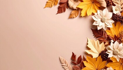 Autumn leaves arrangement studio decorative art warm tones overhead view seasonal aesthetics for home decor