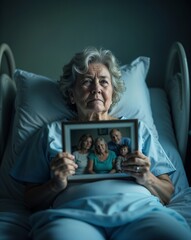 Naklejka premium Lonely Elderly Woman in Hospital – Emotional Isolation and Fear During Illness 
