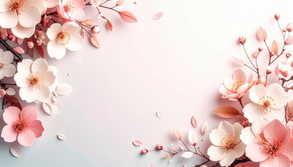 Delicate cherry blossom arrangement nature studio floral artwork soft pastel background close-up view serenity and beauty