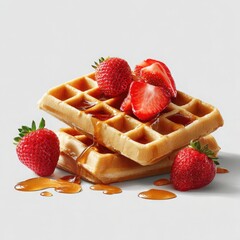 Waffles with Strawberries and Syrup