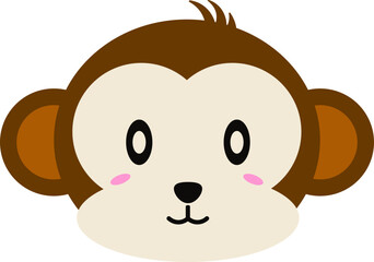 Cute monkey kawaii, wild safari jungle animals monkey, Vector illustration of jungle animal faces and heads. cute monkey faces. Kids graphic for print or poster. Vector hand drawn illustration.