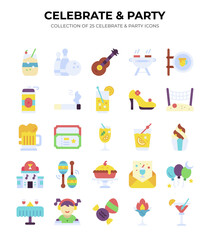 Celebrate & Party. Collection of 25 Colorful Party Icons