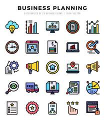 Obraz premium Business Planning Lineal Color icons collection. 25 icon set. Vector illustration.