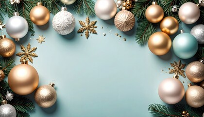 Festive holiday decoration arrangement christmas celebration image composition modern aesthetic overhead view seasonal cheer