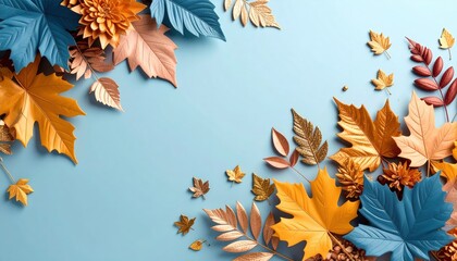 Autumn leaves arrangement nature digital artwork colorful palette flat lay seasonal beauty for fall decor