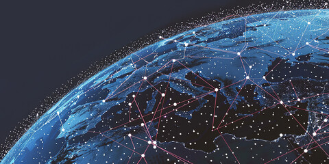 Earth in the starry sky and global interconnected communications concept