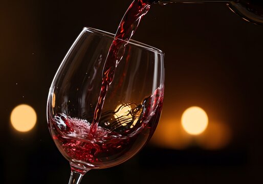 Pouring rich red wine into glass in dark and elegant setting