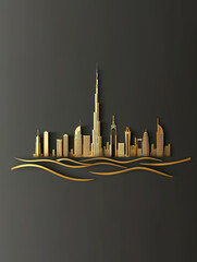 3D minimalist metal texture golden financial city skyline illustration