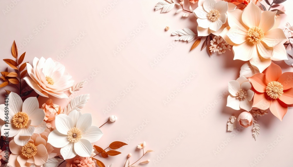 Poster delicate floral arrangement studio setting image composition soft color palette close-up view nature
