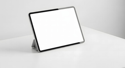 Modern tablet mockup with a blank white screen displayed on a clean white surface, ready for content insertion and app design.
