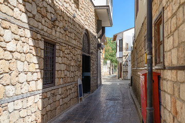 Old Ottoman houses in the narrow streets of Antalya Old Town Kaleici district