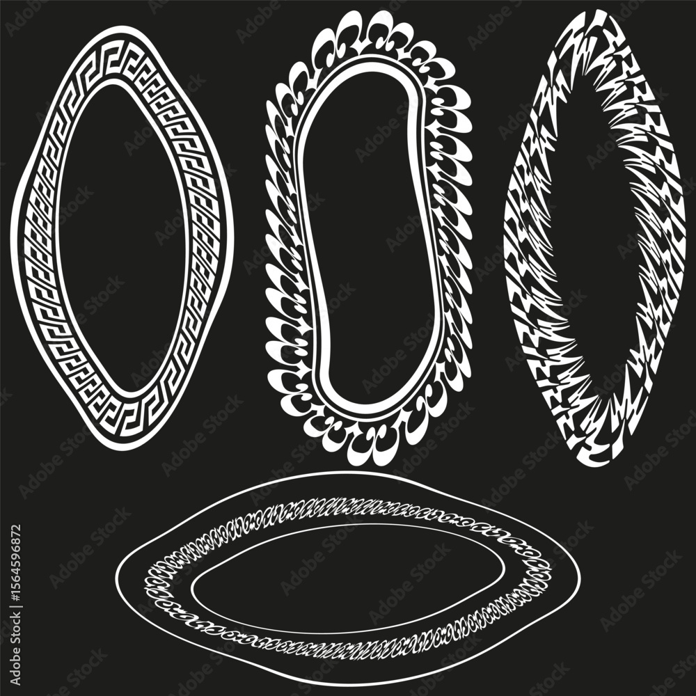 Aufkleber silver chain frames. glossy oval borders. metallic loop set. vector ring collection.