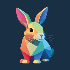 Colorful Low Poly Rabbit Illustration on Dark Background