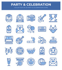 25 Party & Celebration Icons. Festive Vector Graphics for Events