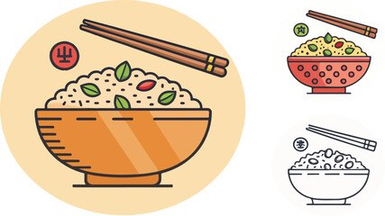 Fried Rice in bowl illustration vector design, Fried Rice vector design, Fried Rice Logo design