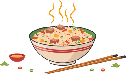 Fried Rice in bowl vector design, Fried Rice vector design, Fried Rice Logo design