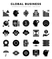 Global Business elements. Glyph web icon set. Simple vector illustration.