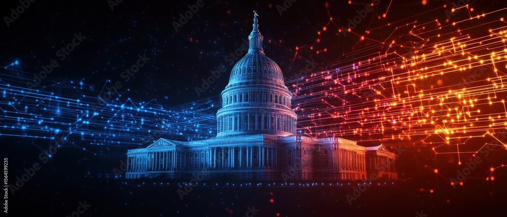 Poster digital network representation of the united states capitol building with dynamic data streams and l