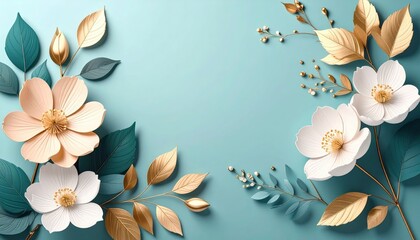 Creative floral paper art decoration art studio digital artwork calm environment aerial view aesthetic design for home decor