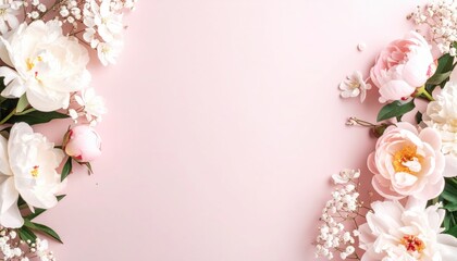 Floral arrangement display studio digital image soft pink background overhead view romantic theme