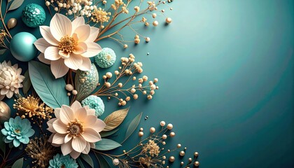 Elegant floral arrangement on teal background decorative art indoor close-up view nature's beauty and creativity